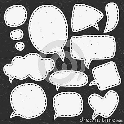 Vintage chalk speech bubbles. Different sizes and forms. Vector Illustration