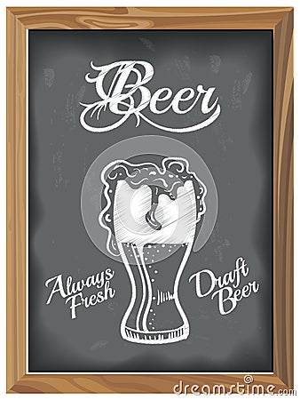 Vintage Chalkboard with Beer glass. Vector Illustration