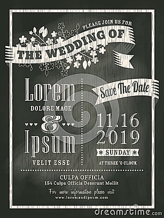 Vintage chalkboard Wedding Invitation card background Vector Illustration