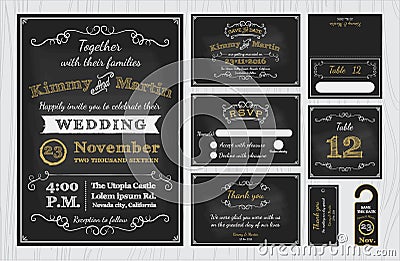 Vintage Chalkboard Wedding Invitations design sets include Invitation card Vector Illustration