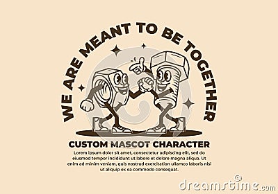 Vintage character design of nuts and bolts Vector Illustration