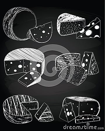 Vintage cheese on the chalkboard background Vector Illustration