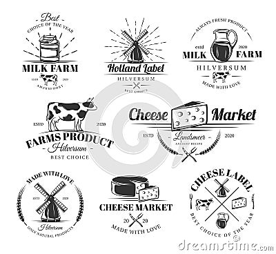 Vintage cheese labels set Vector Illustration