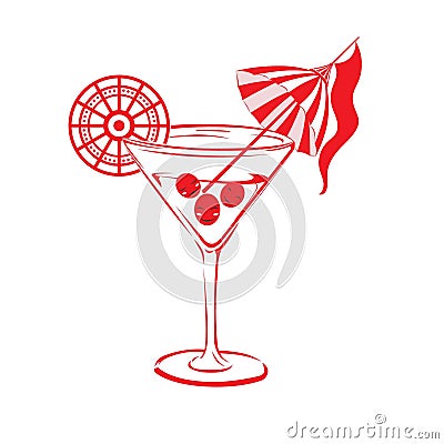 Vintage cherry cocktail bar drinks Vector Illustration