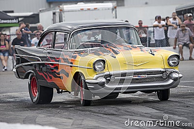 Vintage chevrolet drag car on the track Editorial Stock Photo