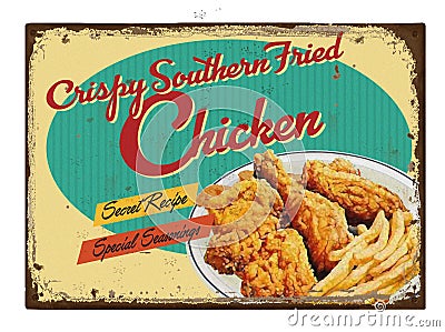 Vintage Chicken Dinner Poster Art Tin Sign Stock Photo