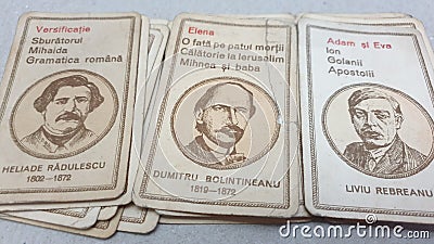 Vintage children playing cards romanian great writers Editorial Stock Photo