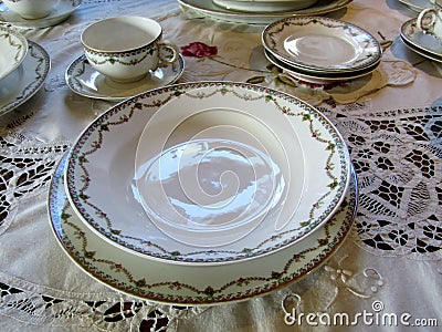 Vintage china dinnerware set Stock Photo
