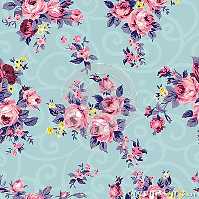 Vintage chintz roses seamless pattern Vector Illustration