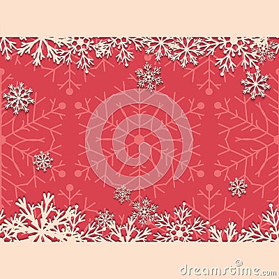 Vintage Christmas background with snowflakes. Paper snowflakes on a pink background. Vector Illustration