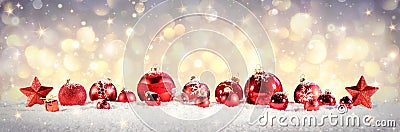 Vintage Christmas Baubles On Snow Stock Photo