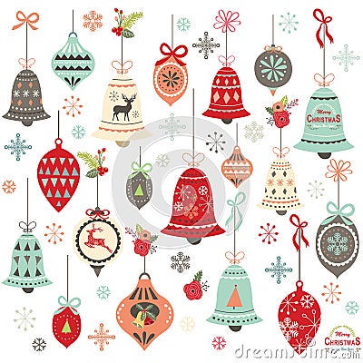 Vintage Christmas Bell Design Elements Vector Illustration