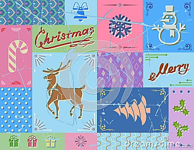 Vintage christmas card in blue colors Vector Illustration