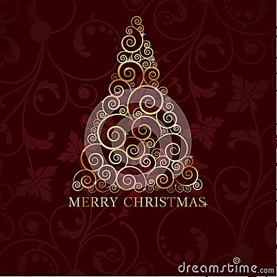 Vintage christmas card with holiday tree Vector Illustration