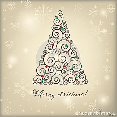 Vintage christmas card with holiday tree Vector Illustration