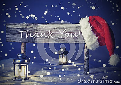 Vintage Christmas Card With Sign, Candlelight, Thank You Stock Photo
