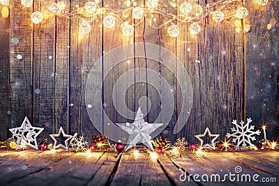 Vintage Christmas Decoration With Stars And Lights Stock Photo