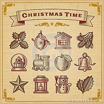 Vintage Christmas Decorations Vector Illustration