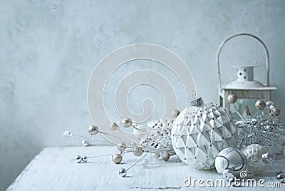 Vintage christmas decorations on an old table Stock Photo