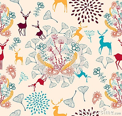 Vintage Christmas elements seamless pattern backgr Vector Illustration