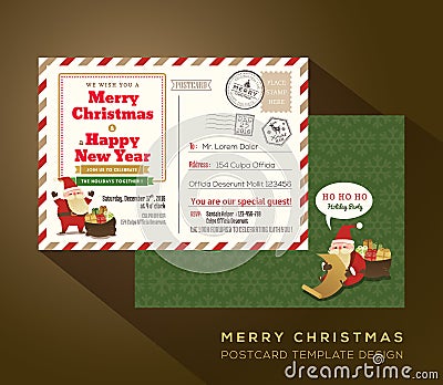 Vintage Christmas and Happy New year holiday postcard background Vector Illustration