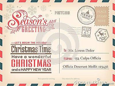 Vintage Christmas and Happy New year holiday postcard background Vector Illustration