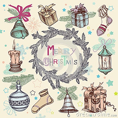 Vintage Christmas illustration Vector Illustration