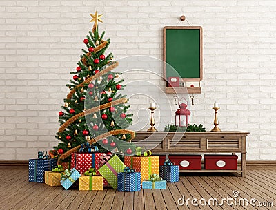 Vintage Christmas interior Stock Photo