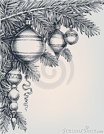 Vintage Christmas and New Year greeting card Vector Illustration