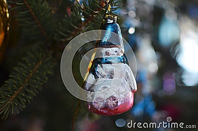 Vintage Christmas toys on a festive tree Stock Photo