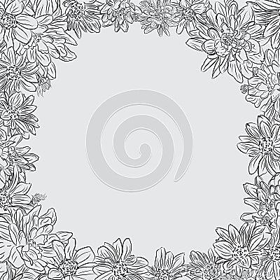 Vintage chrysanthemum sketch. Hand drawn background, frame with chrysanthemum flower. Vector Illustration