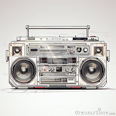 Vintage Cinematic Boombox Illustration With Charming Realism Cartoon Illustration