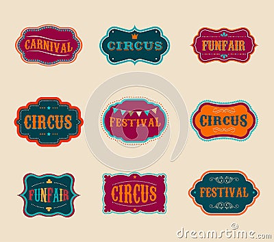 Vintage Circus labels set Vector Illustration