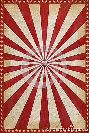 Vintage Circus Poster Background with sunburst and stars Stock Photo