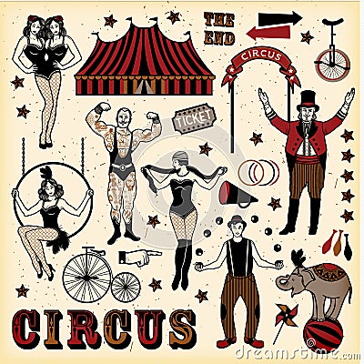 Vintage Circus Set Vector Illustration