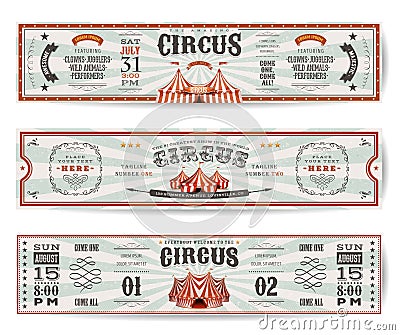 Vintage Circus Website Banners Templates Vector Illustration