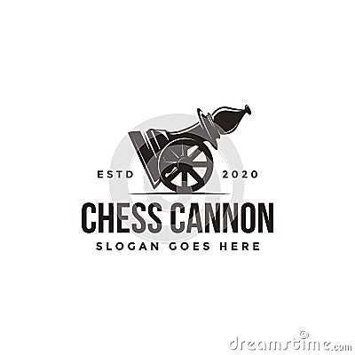 Vintage classic badge emblem chess club, chess tournament, cannon bishop logo vector icon Vector Illustration