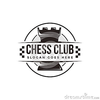 Vintage classic badge emblem chess club, chess tournament, rook logo vector icon Vector Illustration