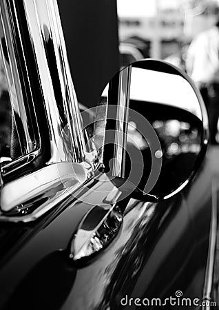 Vintage classic car chrome mirror Stock Photo