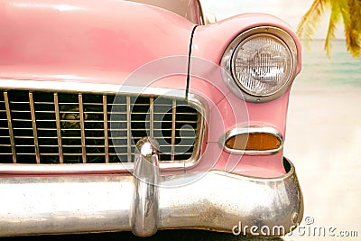 vintage classic car parked side beach in summer Stock Photo