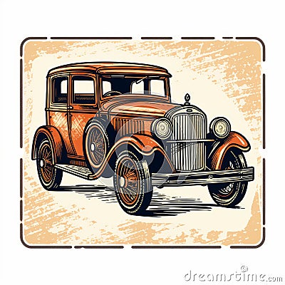 Vintage Classic Car In Woodcut-inspired Vector Frame Stock Photo