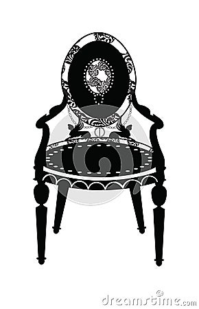 Vintage Classic chair in rounded shape with rich ornaments Vector Illustration