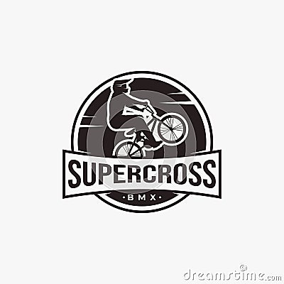 Vintage classic monochrome BMX logo, BMX club vector design Vector Illustration