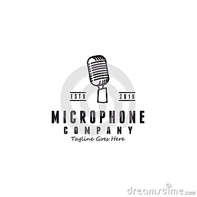 Vintage Classic Round Line Microphone logo design Vector Illustration