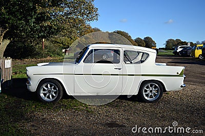 Vintage Classic 1960s White Ford Anglia Car Editorial Stock Photo