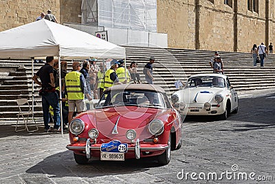 Vintage classic sports car engaged in a regularity competition in Arezzo Editorial Stock Photo