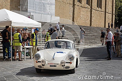 Vintage classic sports car engaged in a regularity competition in Arezzo Editorial Stock Photo