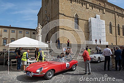 Vintage classic sports car engaged in a regularity competition in Arezzo Editorial Stock Photo