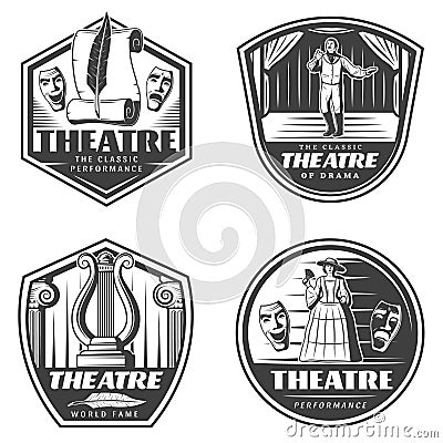 Vintage Classic Theatre Emblems Set Vector Illustration