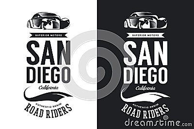 Vintage classic vehicle black and white vector logo isolated. Vector Illustration